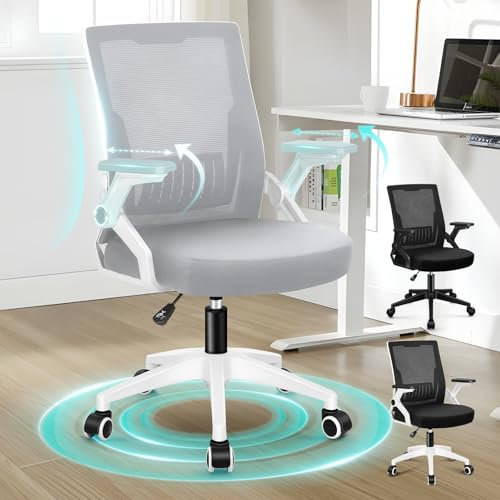 ALFORDSON Silla de Oficina, Asiento Gaming de Respaldo Alto en Malla, Reposabrazos Ergonomicos Ajustables y Abatibles, Oficina en Casa, Conrad, Blanco y Gris