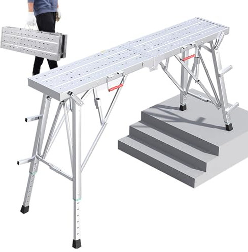 TYHAYJYK Piattaforma per ponteggi Regolabile, Piattaforma di Lavoro Portatile Pieghevole, Scala a pioli Multiuso, Attrezzatura per ponteggi con tappetini Antiscivolo, per Cantieri edili e r