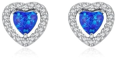 Lllunimon Damen 925 Sterling Silber Ohrringe blau Opel Herz Ohrstecker minimalistischer Schmuck Bohemian Accessoires für den Alltag Geschenk für Sie