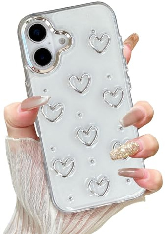 EYZUTAK Case for iPhone 17, Cute Bling Glitter 3D Hearts Case, Heart | Sparkly Crystal Clear Phone Cover, Heart Aesthetic Design, Slim Soft Durable TPU Transparent Protective Cover, for Women Girl
