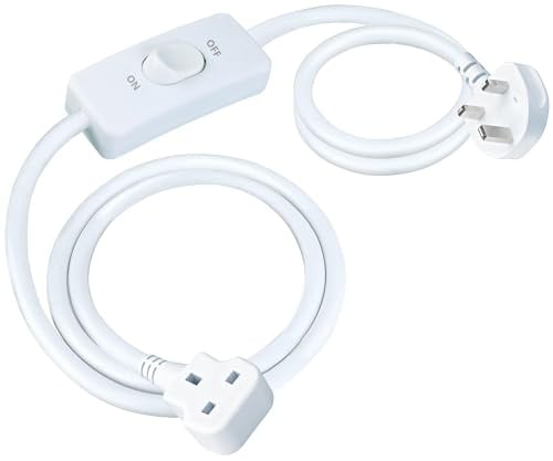 White Extension Cord with On/Off Switch, 2M（200cm） 3A 250V 300W, UK 3-Prong Male to Female Plug, Insulated & Flame Retardant, Indoor Power Cord