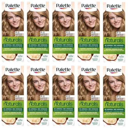 (Pack de 10) Palette Permanent Naturals Color Cream 8-0 (300) Light Blond Hair Color – Full Box – With English Instruction Leaflet