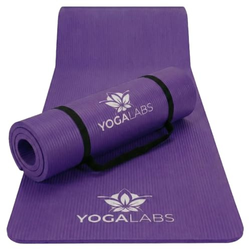 YOGALABS Yogamatte NBR extra dick 1,5 cm, rutschfest, 183×61 cm | Gymnastikmatte mit weicher Polsterung, Tragegurt & Mesh-Tasche – für Pilates, Fitness, Stretching und Bodenübungen