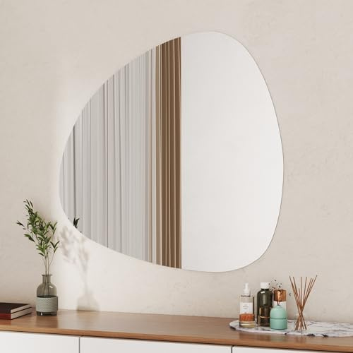 Boromal Spiegel Asymmetrischer 80x80cm Organischer Asymmetrischer Spiegel Badspiegel Asymmetrischer Unregelmäßiger Wandspiegel Dekorative Spiegel für Wand, Bad, Flur