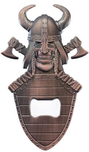 DUZEPA Vintage Nordic Viking Skull Bottle Opener – Copper Magnetic Shield Design, Gift for Men (Father’s Day/Birthday)
