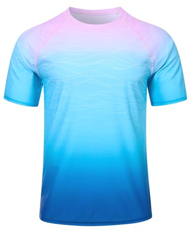 Fanient T-Shirt Anti-UV UPF 50+ pour Homme,Séchage Rapide,Coloris Dégradé Rose-Bleu,Idéal pour Les Sports Nautiques,Taille M