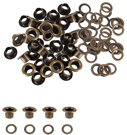 Trimming Shop 8mm Bronze Long Barrell Eyelets with Washers Durable Grommets for Leather Crafts, DIY Arts & Craft Projects, Sewing - Ideal for Bags, Clothing & Scrapbooking (Pack of 100)