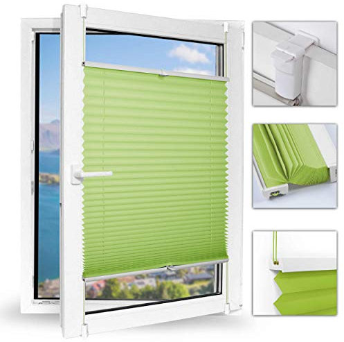Achollo Plissee Klemmfix Plisseerollo Jalousie ohne Bohren 50 x 130cm Grün Seitenzugrollo Faltrollo Klemmträgern für Fenster und Tür