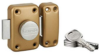 Verrou de Porte d'Entrée TRANSIT 2 - Bouton + Cylindre 50mm - Protections de Sécurité - avec 4 Clés Laiton Nickelé Réversibles et Carte de Propriété - Made in France - Finition Époxy Doré - THIRARD