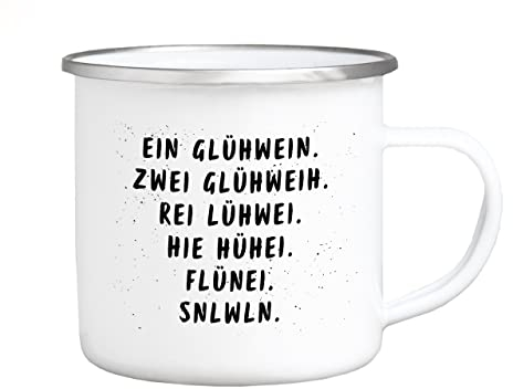 Interluxe EMAILLE BECHER Retro Tasse EIN GLÜHWEIN Geschenk lustiger Spruch Weihnachtsmarkt Winter