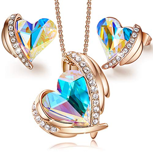 CDE Schmuckset Damen Geschenke für Frauen Herz Halskette Kette Ohrringe Set, Rosegold mit Geschenkbox Valentinstag Jahrestag Geburtstag Muttertags Freundin Ehefrau Mädchen
