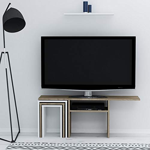 Homemania Mueble para TV, aglomerado melamínico, Blanco, Nogal