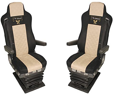 Adomo LKW Sitzbezüge für Man TGX, TGA, TGS, TGL, TGM bis 2020 mit 2 Sicherheitsgurten schwarz beige Old Skool