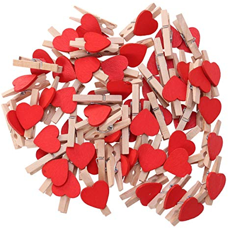 Toddmomy 50 Pièces Coeur en Bois Mini Pinces à Linge Photo Clips pour Scrapbooking Arts Et Artisanat Suspendus Photos (Rouge)