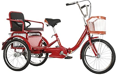 Erwachsene Cruiser Bikes 20 Zoll Trike Bike Großer Einkaufskorb, Faltbare Dreiräder Mit Rücksitz - Für Shopping-Übungen-Erholung,Rot