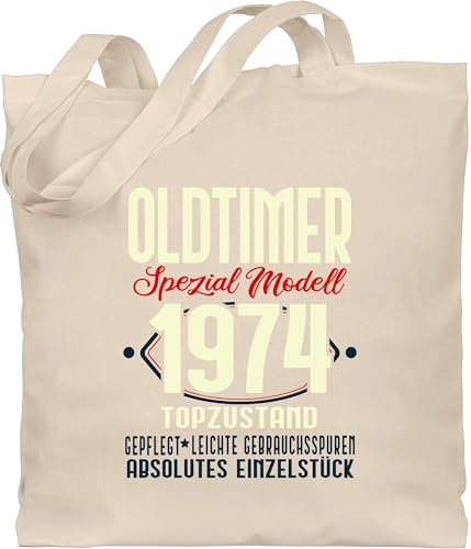 Shirtracer Baumwolltasche - 50. Geburtstag - Oldtimer Spezial Modell 1973 - Unisize - Naturweiß - geburtstagsgeschenk für mama 50 geschenk zum fünfzigsten 50.geburtstag 1972 beutel geschenkartikel
