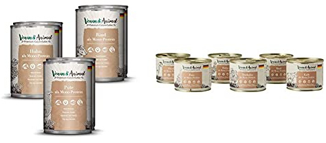 Venandi Animal Premium Nassfutter für Katzen, Probierpaket - 6 x 400 g, 2.4 kg & Premium Nassfutter für Katzen, Probierpaket III, Huhn, Ente, Rind, Pferd, Kalb, Truthahn, 6 x 200 g, 1.2 kg