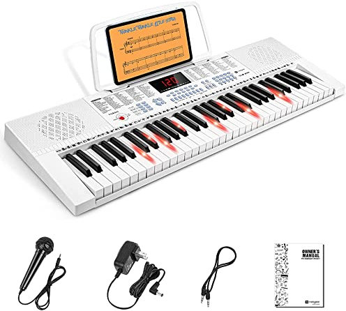 Digital Piano Keyboard,Piano Keyboard 61 Mini Lighted Key Portable Electric Piano for Beginners with 3 Teaching Modes/Microphone/Adapter/Manual,Suit for Kids/Adult/Beginners