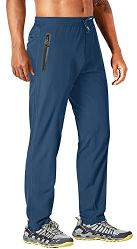 MAGCOMSEN Men's Gym Stretch Jogging Pants Casual Lightweight Long Workout Pants with Zipper Pockets Summer Tracksuit Bottoms Sport Pants Blue Gray