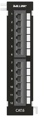 iwillink Mini panneau de brassage vertical Cat6 à 12 ports, panneau réseau 10 Gbit/s avec support mural 89D