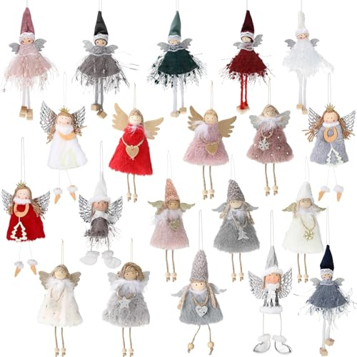 HyDren 20 Stück Weihnachtsengel Baumschmuck Plüschpuppe Ornamente Weihnachtsbaum Puppen dekorative Plüsch Engel Anhänger Weihnachten hängende Dekorationen für Feiertagsparty 20 Stile (elegant)