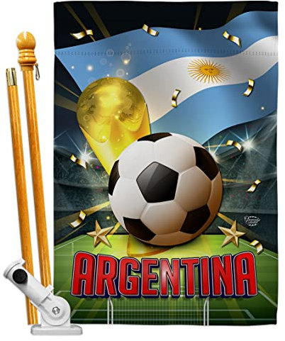 FIFA World Cup Argentina Banner Room Wall Art Flag Poles For Outside House Patio Porch Lawn Garden Stand Tapestry Yard Signs Team Qatar Trophy Soccer Game Football Gifts Made In USA