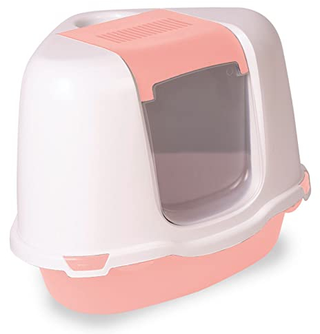 Ella Corner Katzenklo mit Deckel. Plastik-Katzentoilette mit Luftfilter. Keine Ausbreitung von Geruch und Katzenstreu. Einfache Reinigung. 55 x 42,5 x 42 cm. Rosa