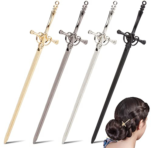 WEBEEDY 4 palillos de espada china para el pelo, palillos de metal para moños, accesorios vintage para el cabello para mujeres, pelo largo y grueso, regalo único de Navidad (4 colores)