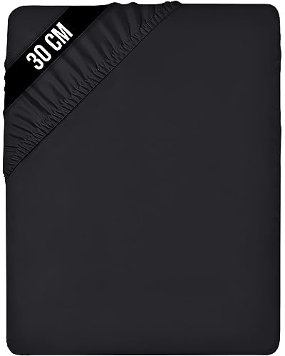Utopia Bedding - Spannbettlaken 200x200cm Bis 30 cm - Schwarz - Gebürstete Mikrofaser Spannbetttuch - Oeko Tex Standard 100