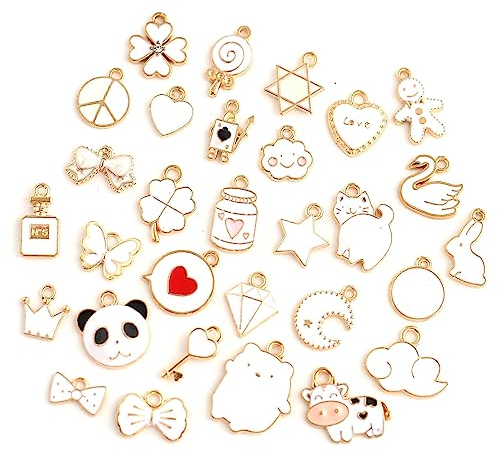 DAHI Weiß Emaille Charms Anhänger 30pcs - DIY Basteln Schmuck Halskette Armband Making Zubehör