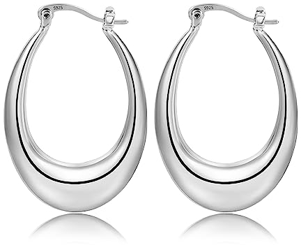 Silber 925 Creolen Groß Ohrringe Damen, Sterling Silber 925 Creolen Ovale, Silber 925 Ohrringe Creolen Klobige Große, Hypoallergen Silber Creolen Oval Mode Ohrringe Dick Creolen Groß Damen