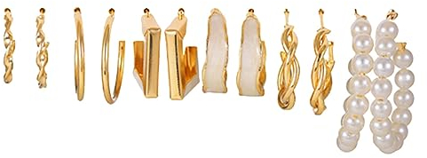 JOCXZI Set mit 6 kreativen geometrischen Ohrringen, Vintage-Perlenohrringen, Metall-Ohrring-Set für Damen und Herren, kleine Creolen-Set, hypoallergener Schlafring, 925 14 Karat vergoldeter Schmuck