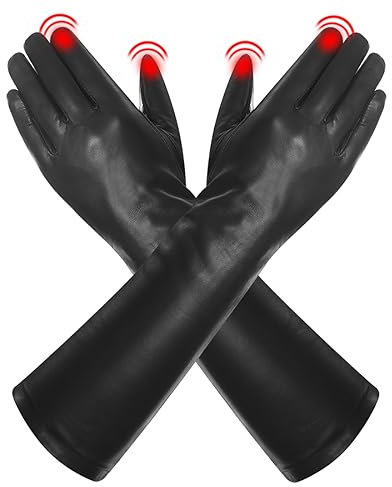 Harssidanzar Damen Lange Oper Touchscreen Texting Dress Up Lederhandschuhe Upgrade GL014,Schwarz,Größe S
