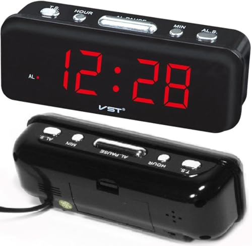 Retoo Digitaler Wecker, Rot Leuchtziffern, LED-Anzeige, Digitaluhr für Schreibtisch, Schlafzimmer, Küche, Büro, Alarme, Schlummerfunktion, Netzbetrieben, 24-Stunden-Zeitformat, Kunststoff, Schwarz