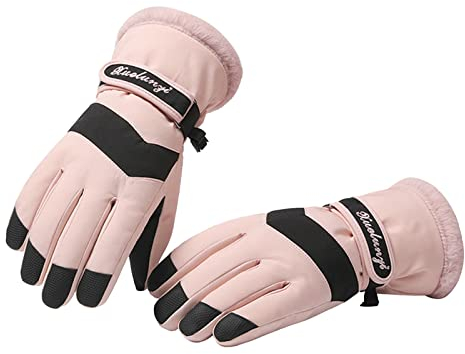 Frauen Winter Outdoor Sports Skifahren Reiten Kältesichere Wasserdichte Touchable Handy Slip Warme Handschuhe Fingerhandschuh Winterhandschuhe Fahrradhandschuhe Handschuhe Winter (Pink, One Size)