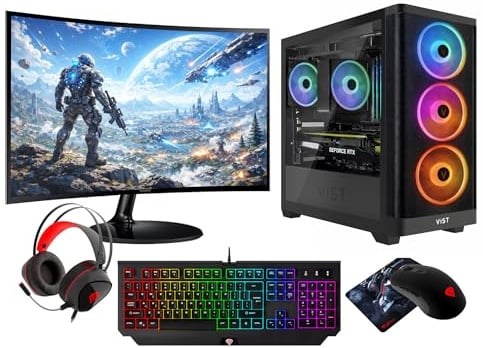 VIST Gaming PC Komplett Set Ryzen 5 3600 RX 7600 64GB SSD 1TB WiFi W11 LCD 24''
