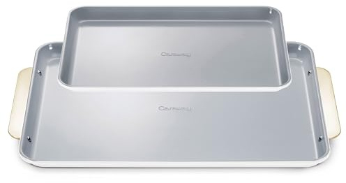 Caraway Non-Stick Ceramic Baking Sheet Duo - Naturally Slick Ceramic Coating - Non-Toxic, PTFE & PFOA Free - 18 x 13 Large & 15 x 10 Medium - White
