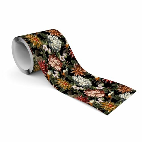 Muralo - Selbstklebende Bordüre - Tapetenbordüre Wandbördure - Dekorative Wandtatto für Wände, Möbel, Decken, Tapeten, Wandverkleidungen, Türen - Bunte Pfingstrosen - Br.10cm x Hö.300cm