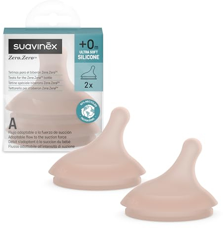 Suavinex, 2 Babyflaschensauger für Zero Zero Anti-Colic Babyflasche, Ersatz Sauger mit Spezial-Stillfluss (A), Anpassbarer Nahrungsfluss, Speziell für gestillte Babys, Silikon, Babys +0M, 2U, Deep