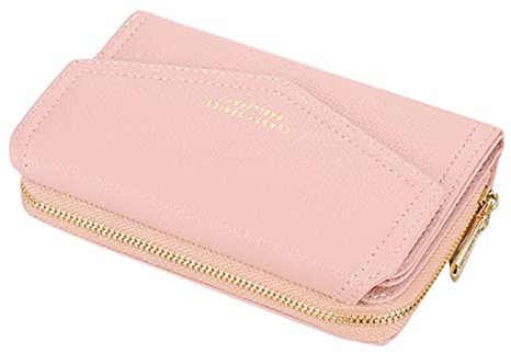 Portefeuille Femme Cuir Moyen Porte Monnaie Femmes Fermeture Éclair Poche à Monnaie Porte-Cartes avec 10 Compartiments pour Cartes Portefeuilles Pochette Femme (Rose)