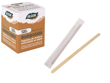 500 Paletinas de Madera envueltos Individualmente en Papel de 11 cm. Palitos de café Desechables, Palitos removedores de café biodegradables. Agitadores de café.