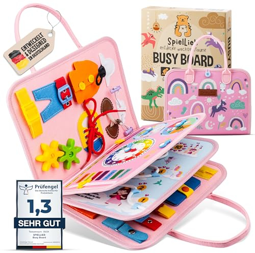 SpielLieb® Montessori Busy Board Deutsch ab 3 Jahre - interaktives Activity Board Spielzeug für Kleinkinder - Beschäftigung für Auto & Flugzeug Entwicklung & Motorik