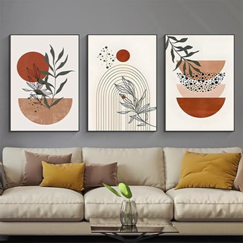Moderne Aesthetic Pflanze Bilder Boho Deko Bilder,Abstrakt Kunst Wandbilder Bohemian Poster Set,Ohne Rahmen (Poster-03,3Pcs-60x90cm)