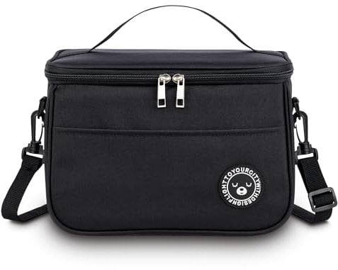 BEHONA 9L Insulated Lunch Bag for Adults, Foldable Cooler Bag with Oxford Fabric & Aluminum Foil Lining, Office Gym Commute Lunch Tote (Black)