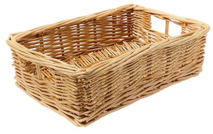 Arthur Cameron - Rectangular Shallow Wicker Storage Tray - Hand-woven by skilled artisans in Northern China, an organiser basket is the perfect home storage solution (Natural, Extra Small)