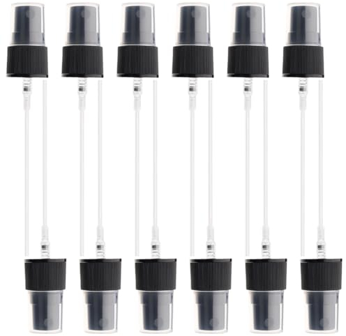 OHEETU 12Pcs Black Spray Top Fine Mist Sprayer Replacement Pump Top Head 410/20mm Plastic Spray Nozzles Reusable Dispenser Caps for Essential Oils Hair and Body Sprays for 20 Caliber PET Bottles