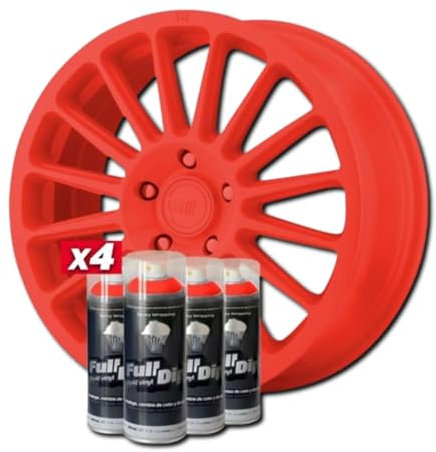 AutoFullCar - Pack de jantes vinyle liquide Full DIP - 4 sprays - 400 ml. Unité - Finition mate - Convient pour jantes de 15 à 18 pouces (rouge)