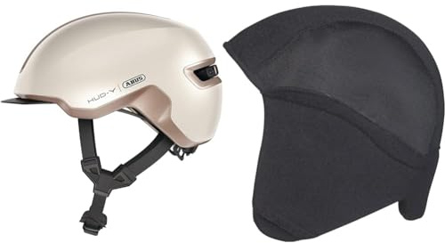 ABUS Urban Helm HUD-Y - mit magnetischem, aufladbarem LED-Rücklicht & Magnetverschluss & Winter Kit Fahrradhelm, Schwarz (Black), M