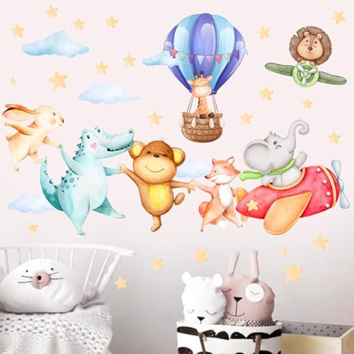 TOARTI Tier Flugzeug Wandtattoo Lichtfarbe Babyzimmer Wandsticker Mädchen Schlafzimmer Wanddeko Kinder Schlafzimmer Spielzimmer Wanddekoration DIY Zirkus Hase Tiere Wandaufkleber