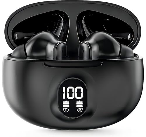POMOQADK Wireless Earbuds, Bluetooth 5.3 Headphones in Ear with Mic HiFi Stereo Sound, Wireless Headphones Deep Bass with LED Display Touch Control, Wireless Earphones IP7 Waterproof for Sport